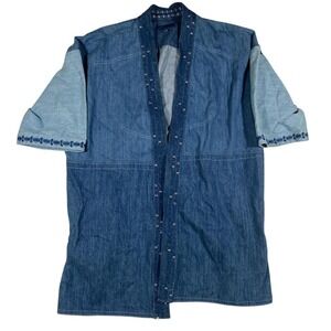 Lucky Brand Denim Kimono Cardigan‎ Jacket O/S – Embroidered Trim Open Front Boho